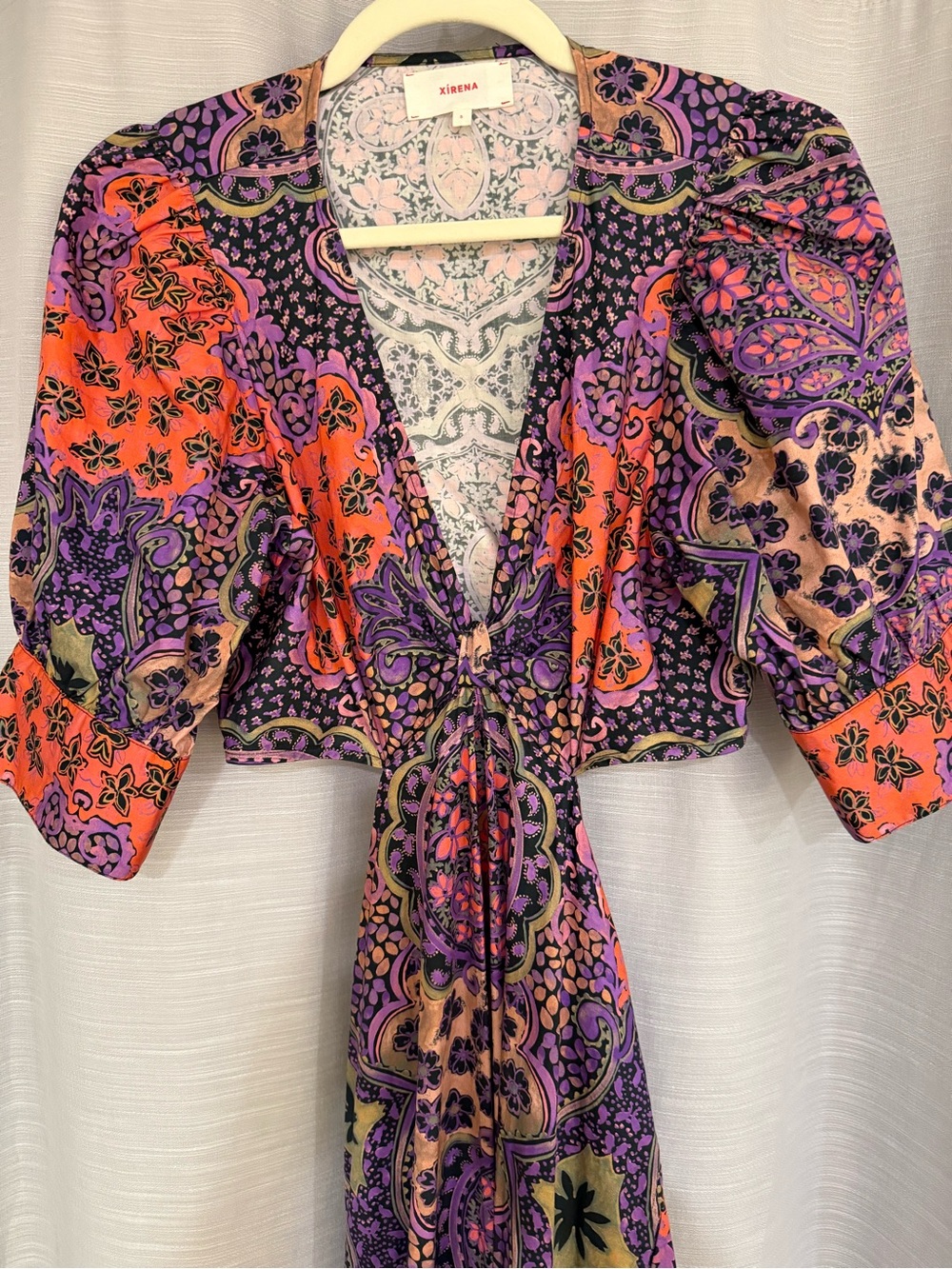 XiRENA Coral and Purple Paisley Tie-Front Maxi Dress - Picture 5 of 11